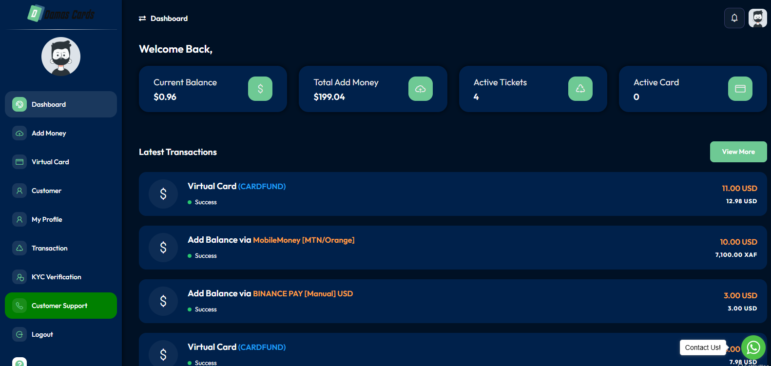 Damas Cards Admin Panel | User Panel | Fintech & Virtual Card Management Dashboard