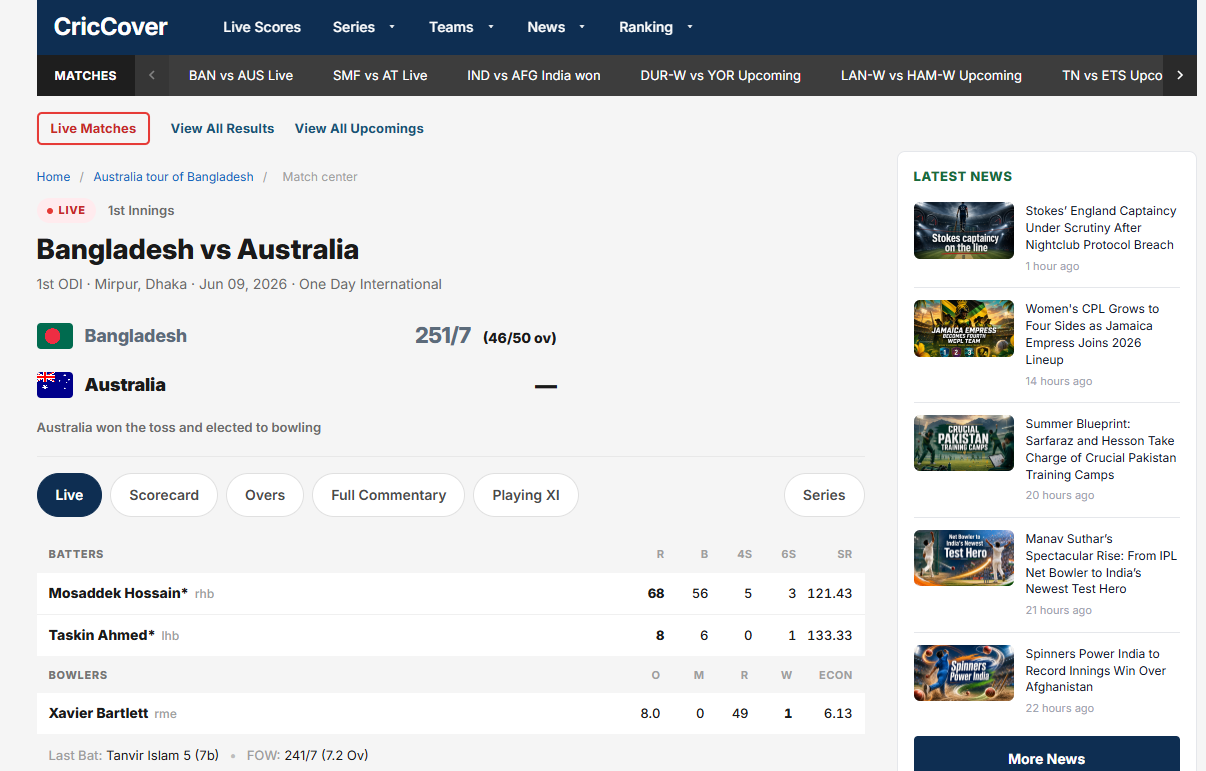 CricCover — Real-Time Cricket Live Scores & News Platform